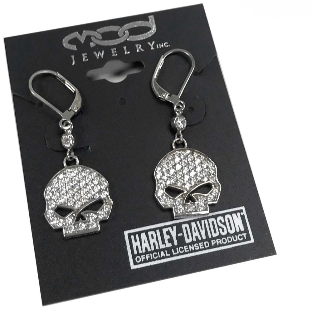 Harley-Davidson® Women's Earrings, Bling Willie G Skull Dangles, MOD 925 Silver - Picture 11 of 11